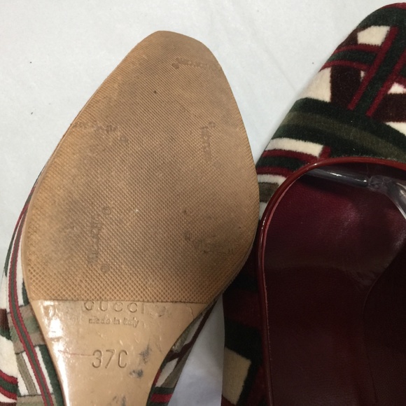 GUCCI WEDGES HEELS suede mary Janes PLATFORM 37-7RED GREEN pumps MULES clogs - Picture 10 of 10